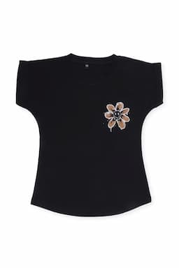 Girl's Cotton Lycra Printed T-shirt 0188041718YRSBLA