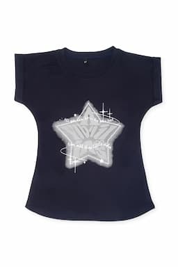 Girls Cotton Lycra Printed T-Shirt 0188061718YRSNAVBLU