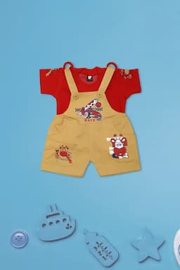 Baby Boy's Printed T-shirt with Dungaree Set (2-Pcs Set) 019025RED612