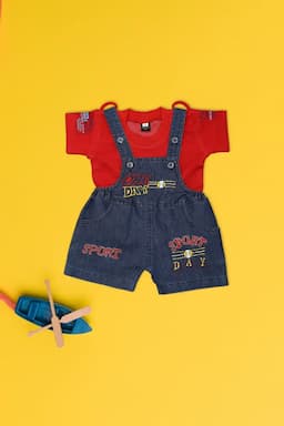 Baby Boy's Cotton T-shirt with Dungaree Set (2-Pcs Set) 019029RED612