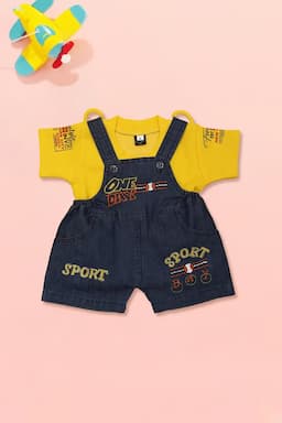 Baby Boy's Cotton T-shirt with Dungaree Set (2-Pcs Set) 019029YEL612