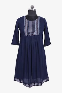 Cotton Blend Embroidered Kurti for Women 01916436NAVBLU