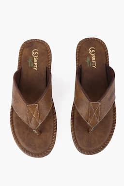Synthetic Leather Slip-On Slippers for Men 0195999BRO