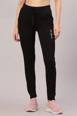 Cotton Lycra Blend Solid Track Pants for Women 020698XXLBLA