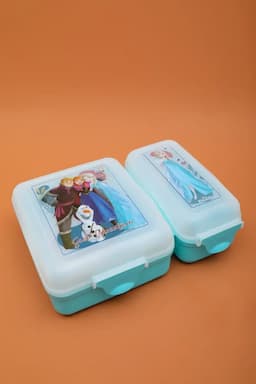 SKI Plastic Printed Lunch Box with Container & Cutlery - 850 ML 021298AQU2