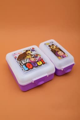 SKI Plastic Printed Lunch Box with Container & Cutlery - 850 ML 021298PUR2