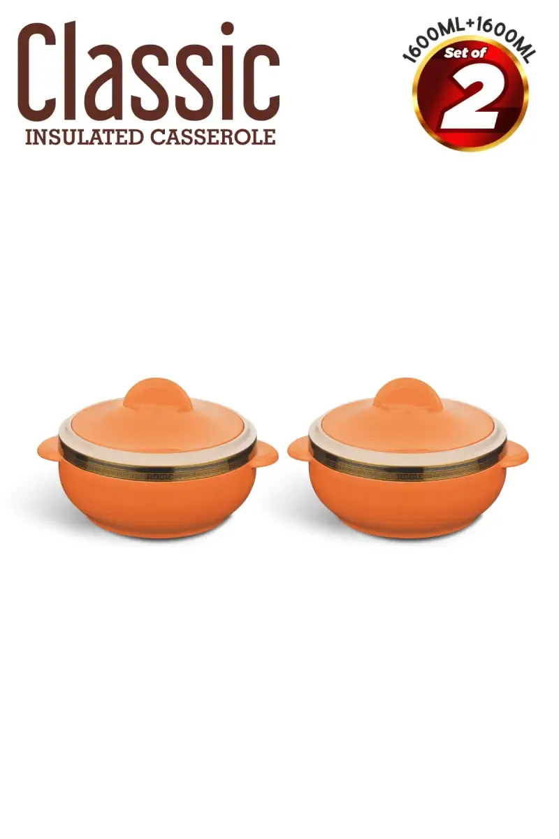 Asian Plastic & Stainless Steel Classic Insulated Casserole, Set of 2 - 1600ml (Each)