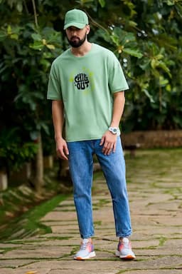 Men's Cotton Printed Oversized T-shirt 024734LGRE