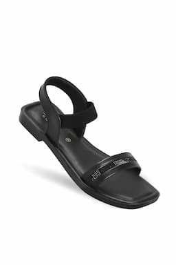 Elegant Backstrap Flat Sandals for Women – Front Strap Glitter Detail 0342858BLA